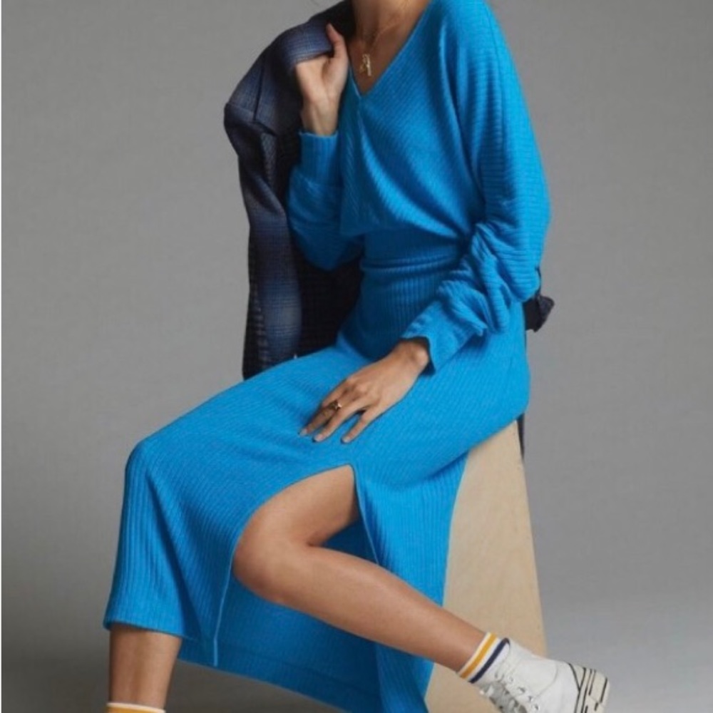 Anthropologie Blue Dress Long Maxi Dress Midi Daily Practice Size Small NWT